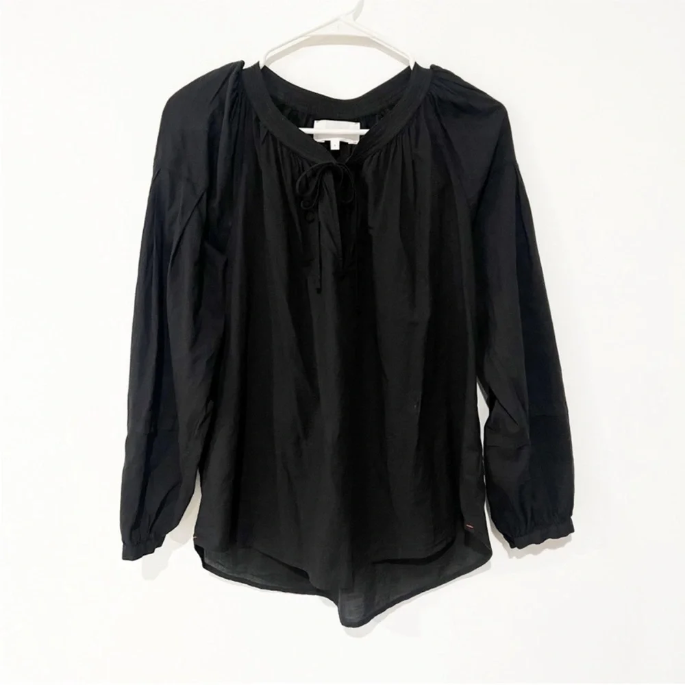Xirena Ameli Tie Neck Keyhole cotton black gathered lightweight black top small - Picture 5 of 7